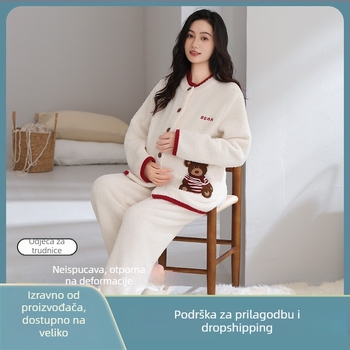 Set za trudnoću za spavanje – Half-Side Rib tkanina, debljina 201–250 g/m², dugi rukavi i dugi hlače