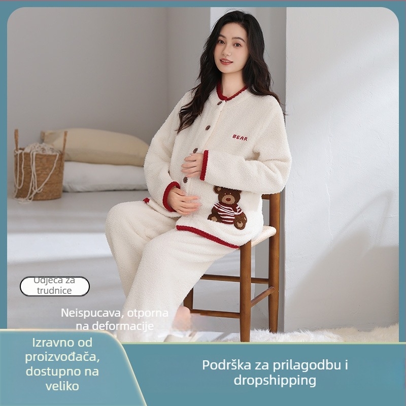 Set za trudnoću za spavanje – Half-Side Rib tkanina, debljina 201–250 g/m², dugi rukavi i dugi hlače