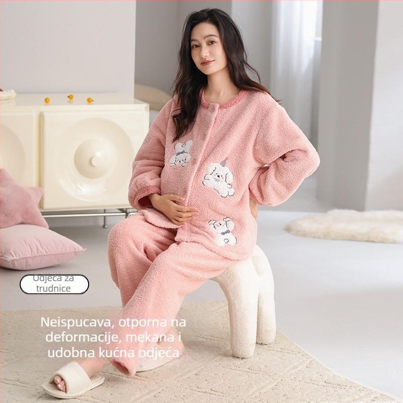 Set za trudnoću za spavanje – Half-Side Rib tkanina, debljina 201–250 g/m², dugi rukavi i dugi hlače
