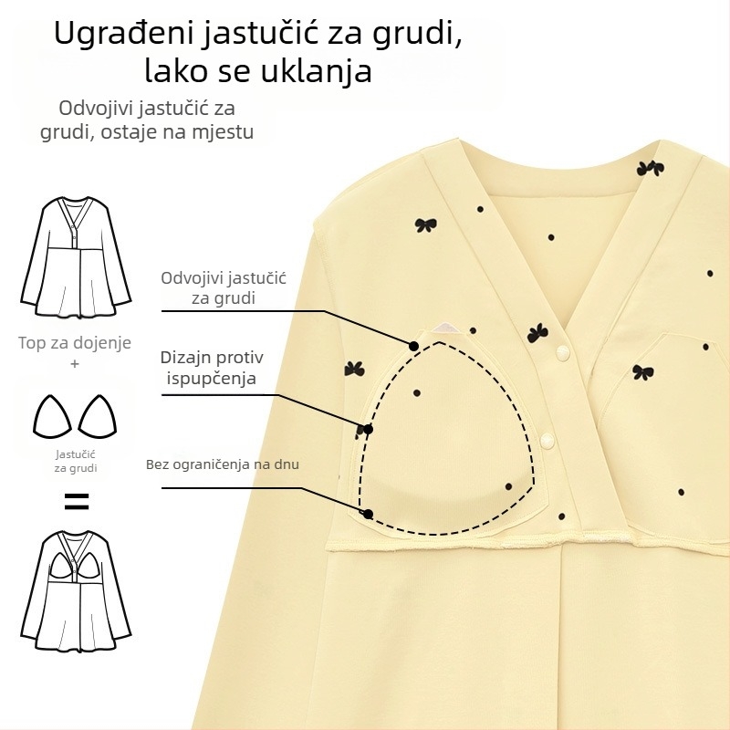 Pidžama za trudnice s jastučićima za dojke — A kvaliteta majčinsko-dječja, 100% pamuk, jesen-zima postpartum dojenje