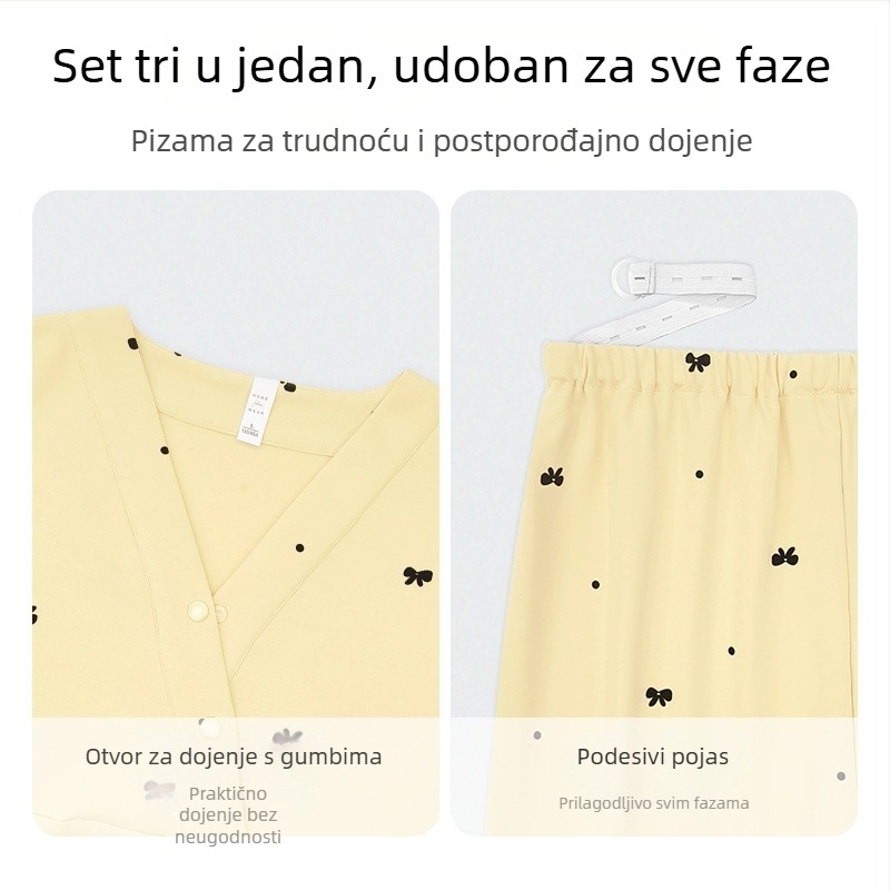 Pidžama za trudnice s jastučićima za dojke — A kvaliteta majčinsko-dječja, 100% pamuk, jesen-zima postpartum dojenje