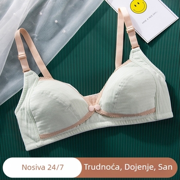 Pamuk grudnjak za dojenje s prednjim zatvaračem, prozračan, tanke modelirane košarice, bez žice, za sve faze dojenja