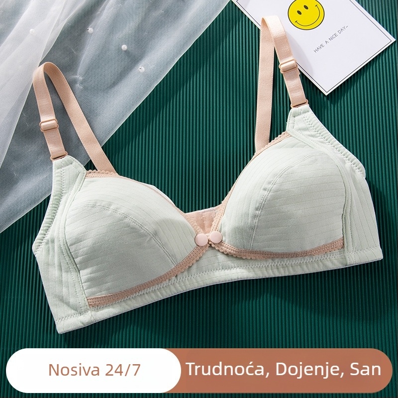 Pamuk grudnjak za dojenje s prednjim zatvaračem, prozračan, tanke modelirane košarice, bez žice, za sve faze dojenja