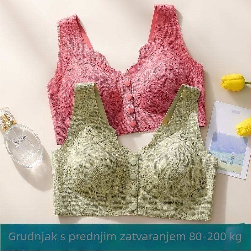 Plus-size grudnjak za dojenje s prednjim zatvaračem, čipka, bez žice, udoban