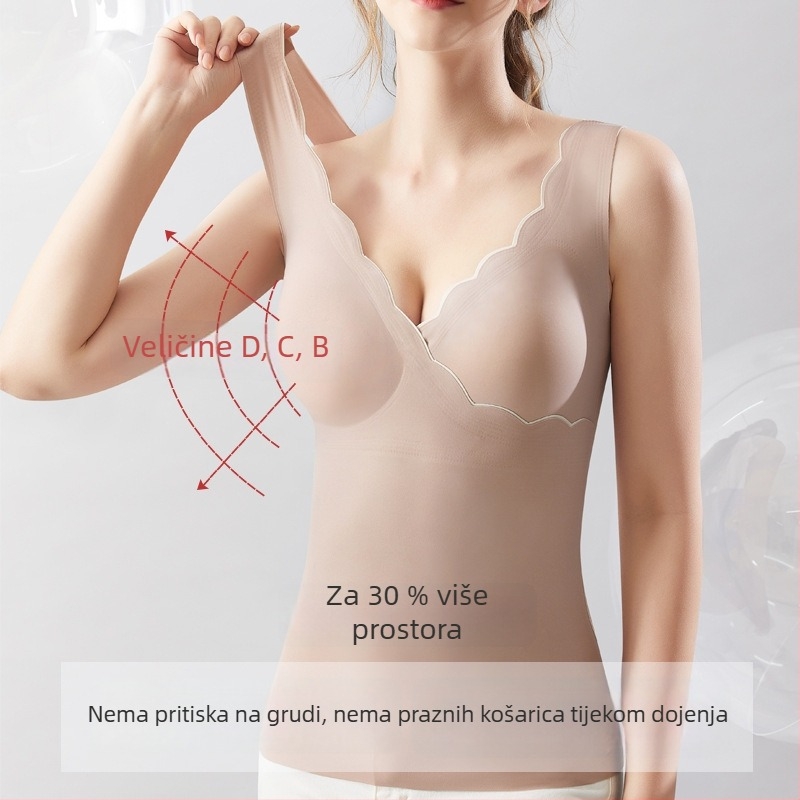 Top za dojenje s V izrezom, bez rukava, nylon-spandeks tkanina, tijesni kroj, srednja duljina, otvor za dojenje