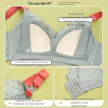 Sutien za dojenje nakon poroda – bezšivan, tanke oblikovane čašice, najlon materijal, podstava od spandexa, stražnje zatvaranje s četiri reda kukica