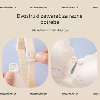 Materinski grudnjak s prednjim zatvaračem, bezšivna čipka, glavni materijal – najlon, tanke oblikovane košarice, pamuk podstava