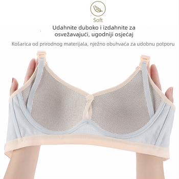 Grudnjak za dojenje bez žice, s prednjim zatvaranjem, prozračan materijal, tanke oblikovane košarice, stražnja četiri reda kopči