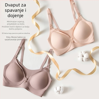 Bešiv grudnjak za trudnoću i dojenje s anti-sagging podizanjem i push-up efektom, prednje kopčanje, za sve faze trudnoće; materijal najlon s podstavom od spandeksa 30–50%; tanke oblikovane košarice; bez čeličnih šipki; fiksne dvostruke naramenice
