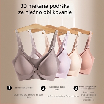 Bešiv grudnjak za trudnoću i dojenje s anti-sagging podizanjem i push-up efektom, prednje kopčanje, za sve faze trudnoće; materijal najlon s podstavom od spandeksa 30–50%; tanke oblikovane košarice; bez čeličnih šipki; fiksne dvostruke naramenice