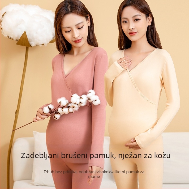Termalni set za trudnice: dugi rukav, hlače za jesen-zimu, top za dojenje poslije poroda, mekani pamuk