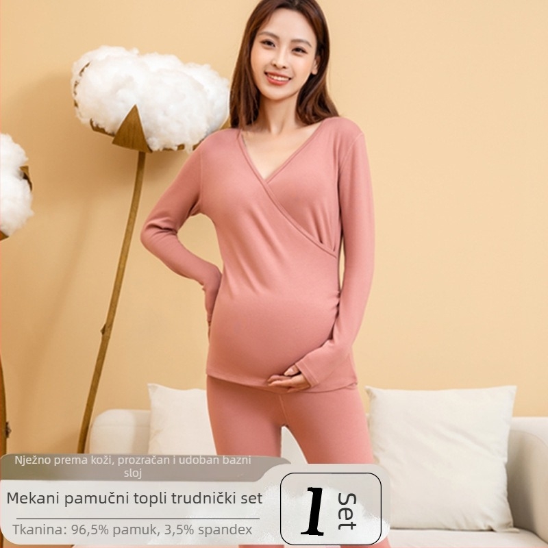 Termalni set za trudnice: dugi rukav, hlače za jesen-zimu, top za dojenje poslije poroda, mekani pamuk