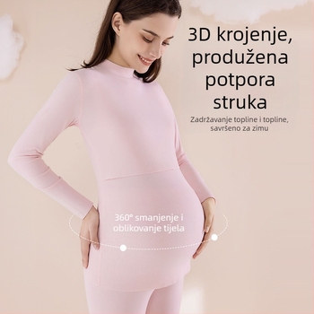 Trudnički termalni pidžama set s otvorom za dojenje — Brushed poliester, dugi rukav, hlače