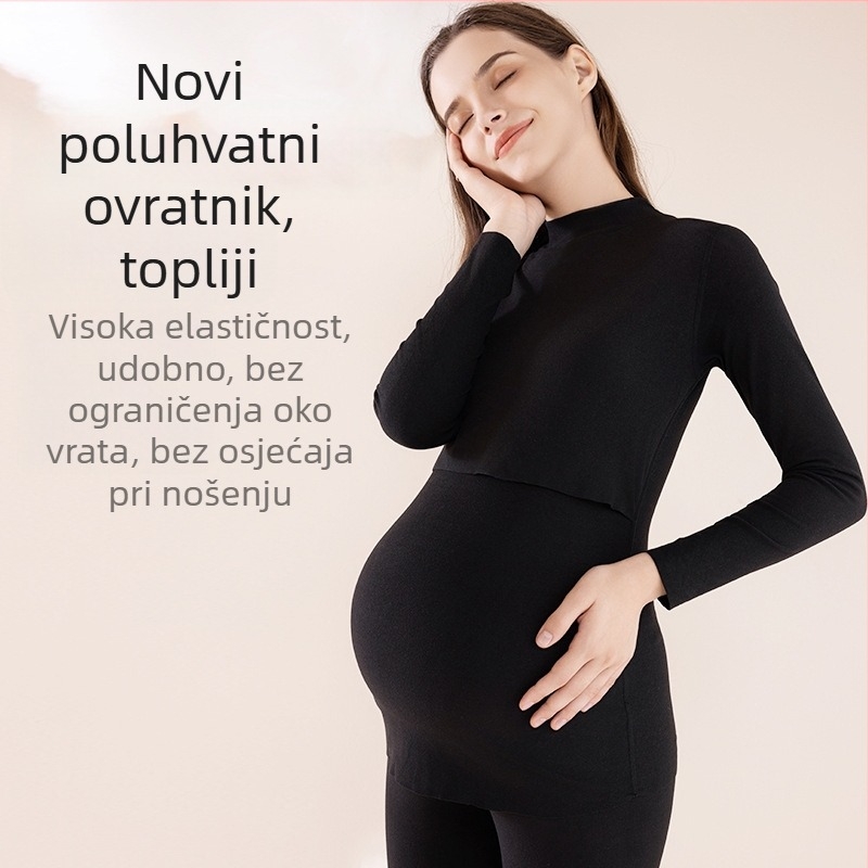 Trudnički termalni pidžama set s otvorom za dojenje — Brushed poliester, dugi rukav, hlače