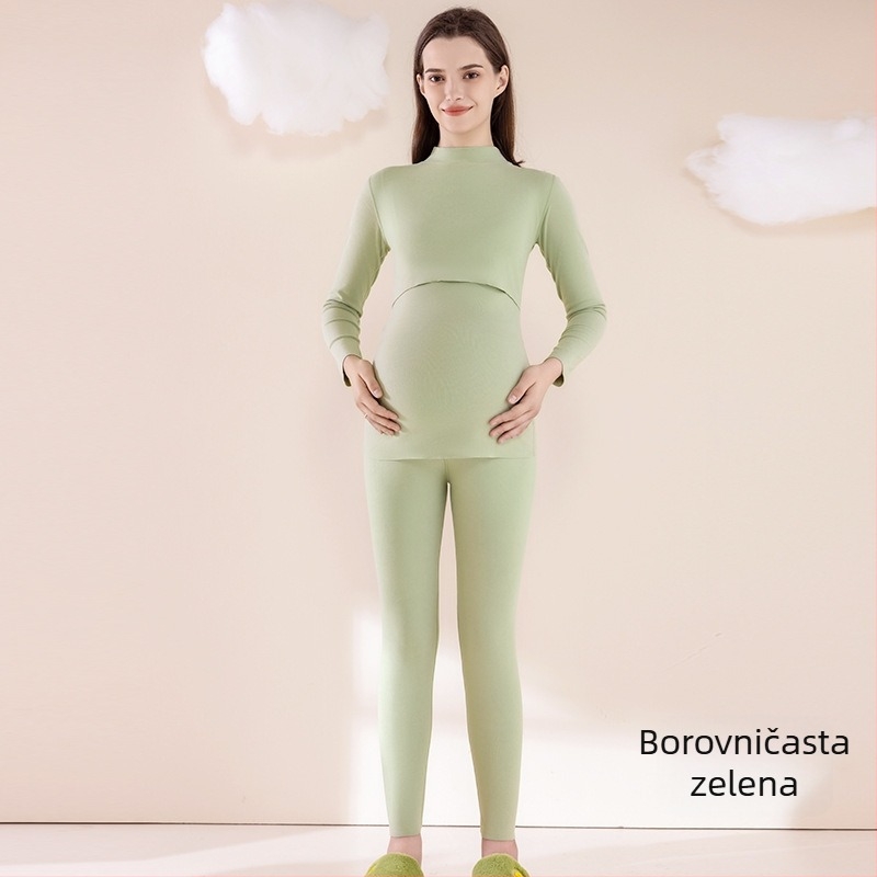 Trudnički termalni pidžama set s otvorom za dojenje — Brushed poliester, dugi rukav, hlače