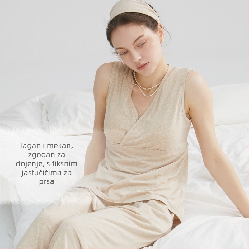 Set za dojenje i trudnoću: top bez rukava i kratke hlače, bambus vlakno 50–70%, prozračan, ljetni kućni outfit u nordijskom stilu