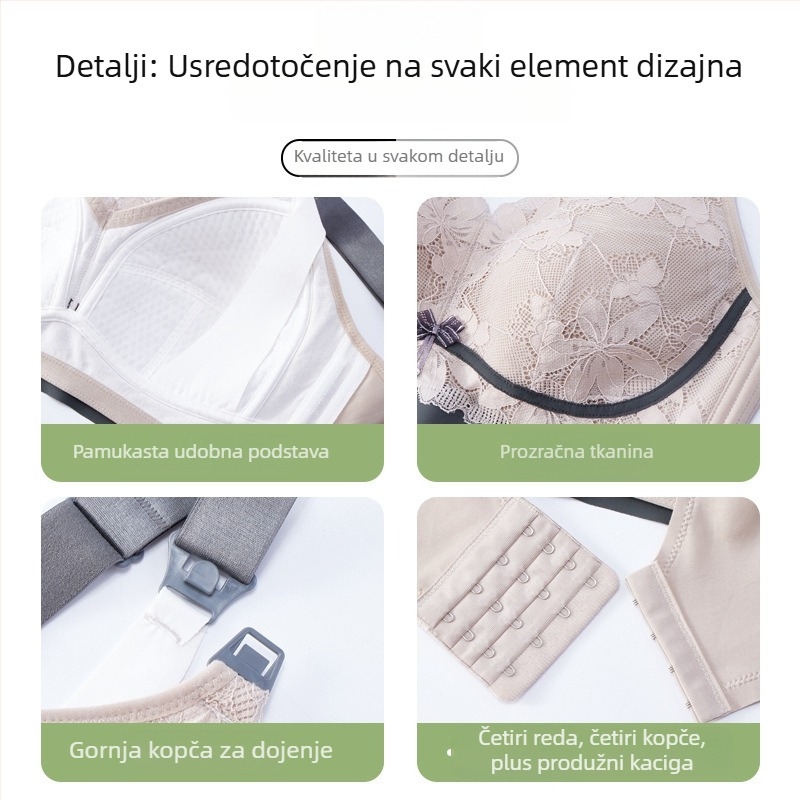 Xia Ting grudnjak za dojenje, bez metalnih šipki, s prednjim otvaranjem, čipkasti rub, tanke oblikovane košarice, pamukasti podstava