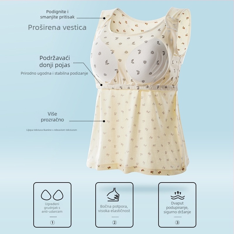 Top za dojenje za trudnice, lagani ljetni osnovni sloj, majčinska odjeća nakon poroda, bez grudnjaka, može se nositi i van, 90–95% pamuk