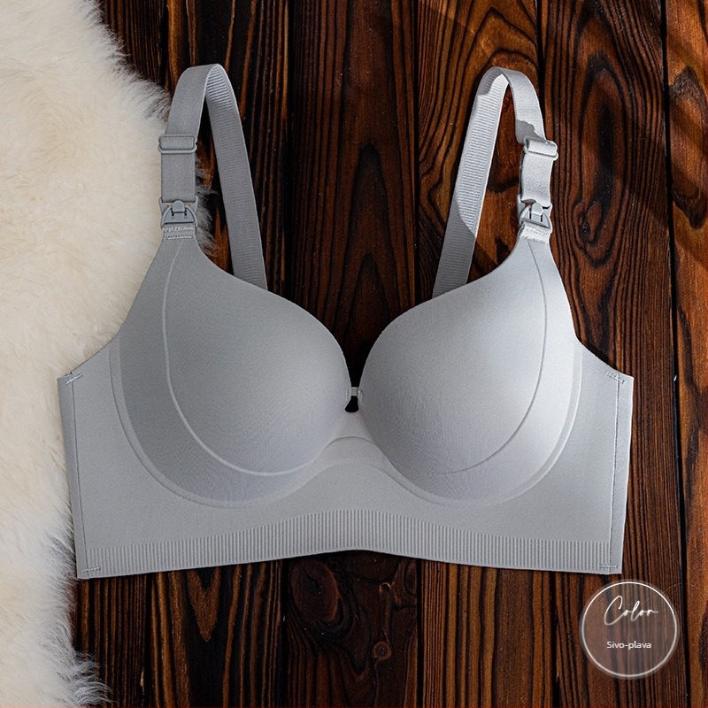 Sutien za dojenje s dizajnom od jednog dijela, tanki oblik košarice, fiksne dvostruke naramenice, stražnji kopčanje s četiri reda, najlon tkanina s glavnim sadržajem pamuka 70-80% i podstava pamuk 50-70%.