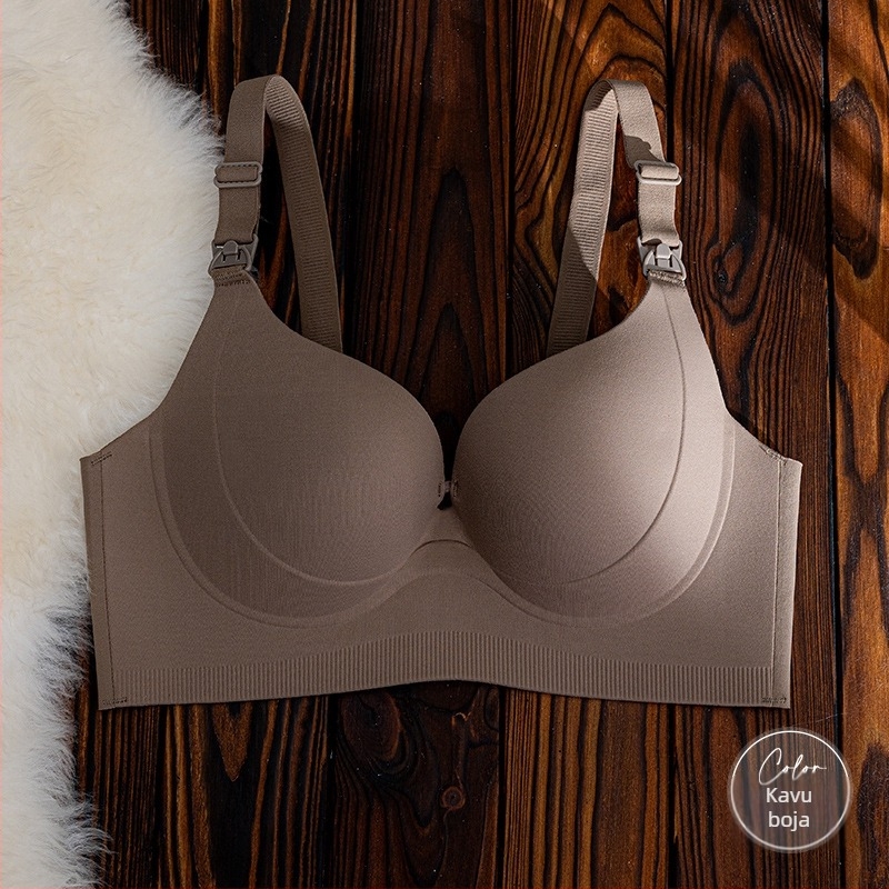 Sutien za dojenje s dizajnom od jednog dijela, tanki oblik košarice, fiksne dvostruke naramenice, stražnji kopčanje s četiri reda, najlon tkanina s glavnim sadržajem pamuka 70-80% i podstava pamuk 50-70%.