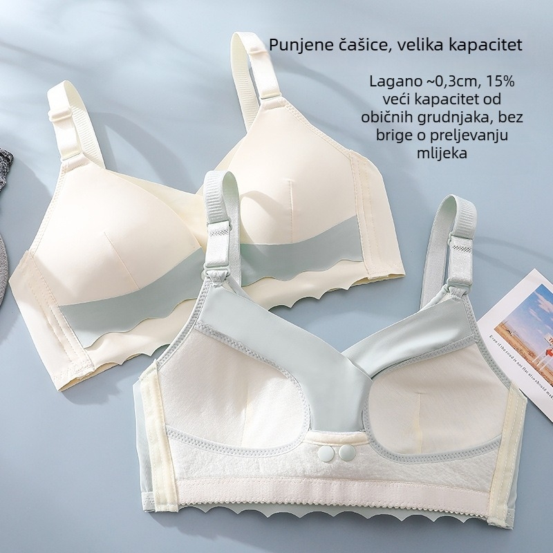 Pamukasti grudnjak za dojenje – trudnoća i dojenje, s tankim oblikovanim košaricama, fiksne dvostruke naramenice, stražnji četiri reda kopči