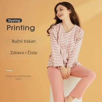 Postporođajni pamukani set za dojenje, japanskog stila; 90–95% pamuka; dugi rukavi; hlače; debljina 251–300 g/m²