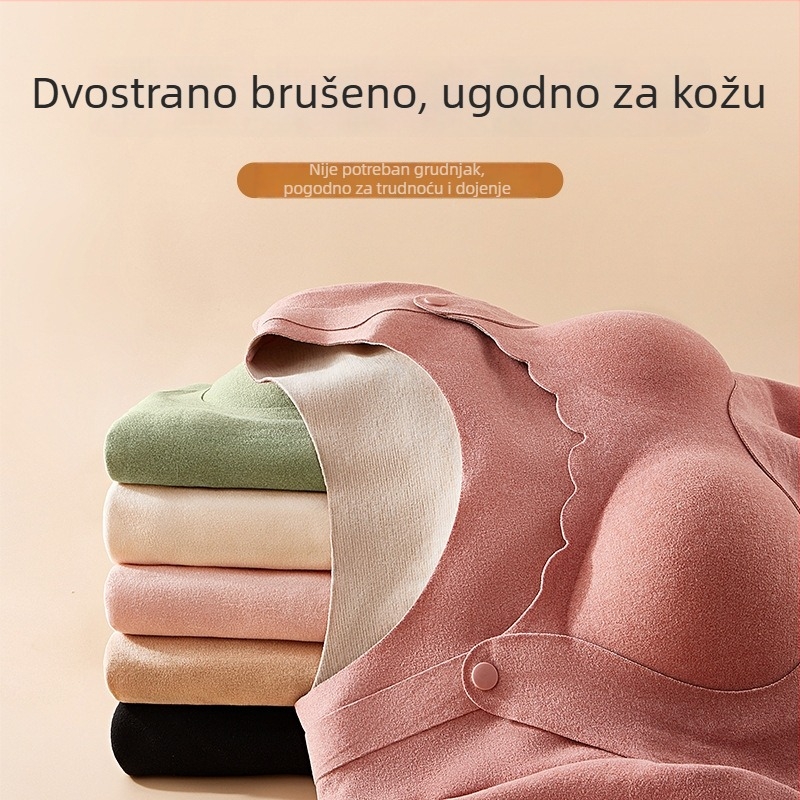 Trudnički jesensko-zimski pidžama set s mekanim flisom, top s otvorom za dojenje i hlaće, za trudnoću, postporođajno i dojenje, plus veličina