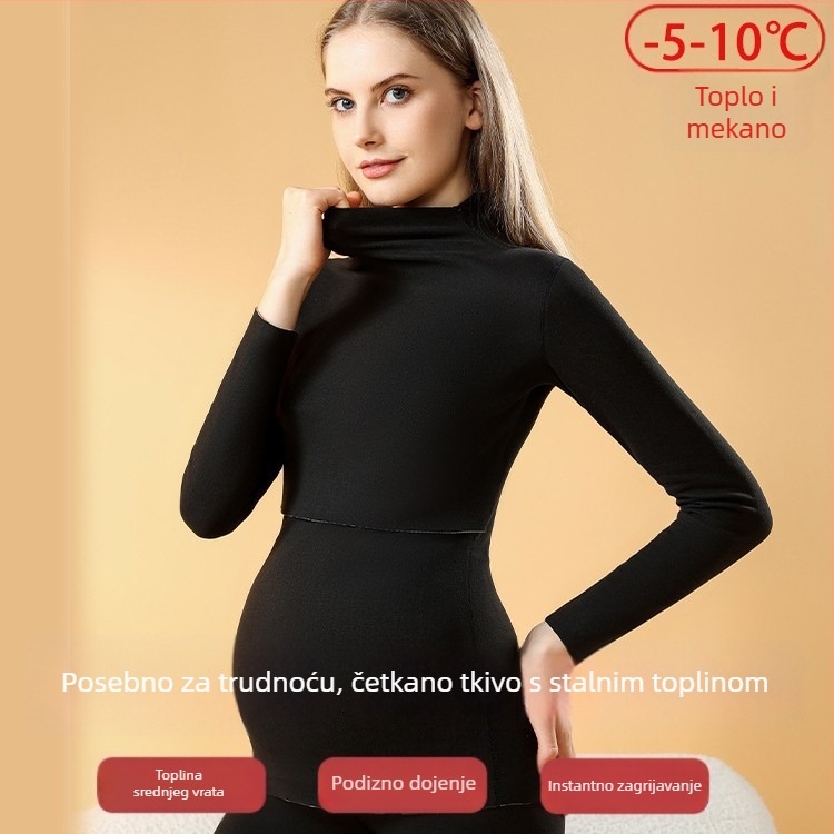 Trudnički termalni top za dojenje, pulover s dugim rukavima, poliester 90–95%, debela tkanina 251–300 g/m², jesen-zima