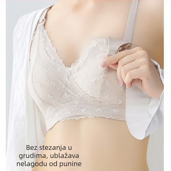Čipkasti grudnjak za trudnice i dojenje, poslijeporođajni, tanke košarice, stražnje kopčanje s tri reda kukica, potpora dojenju, latex vlakno