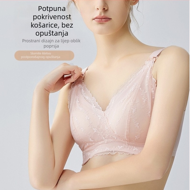 Čipkasti grudnjak za trudnice i dojenje, poslijeporođajni, tanke košarice, stražnje kopčanje s tri reda kukica, potpora dojenju, latex vlakno