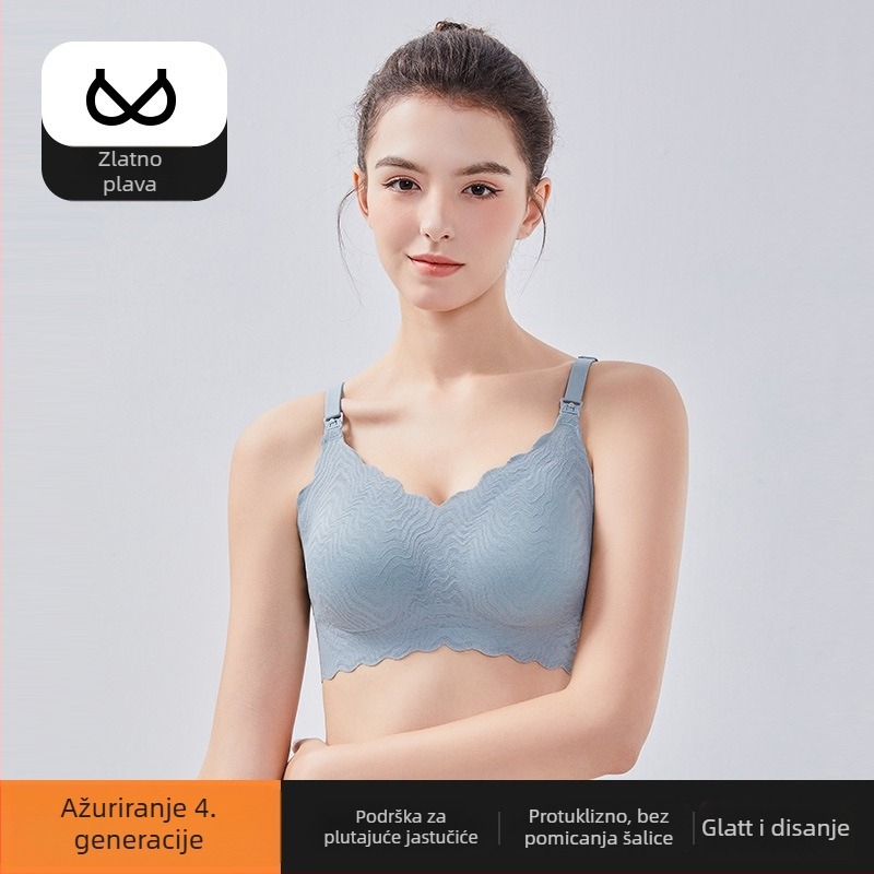 Dojiljni grudnjak za trudnoću i postpartum s čipkom; tanke oblikovane košarice; fiksni dvostruki naramenici; najlon materijal; stražnja četiri reda kukica