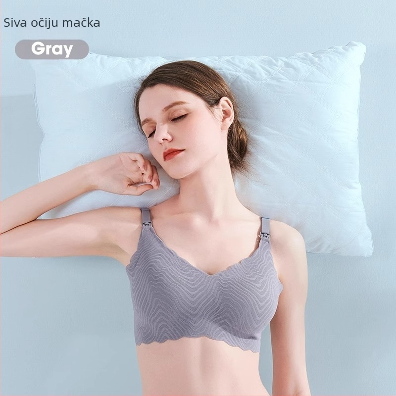 Dojiljni grudnjak za trudnoću i postpartum s čipkom; tanke oblikovane košarice; fiksni dvostruki naramenici; najlon materijal; stražnja četiri reda kukica