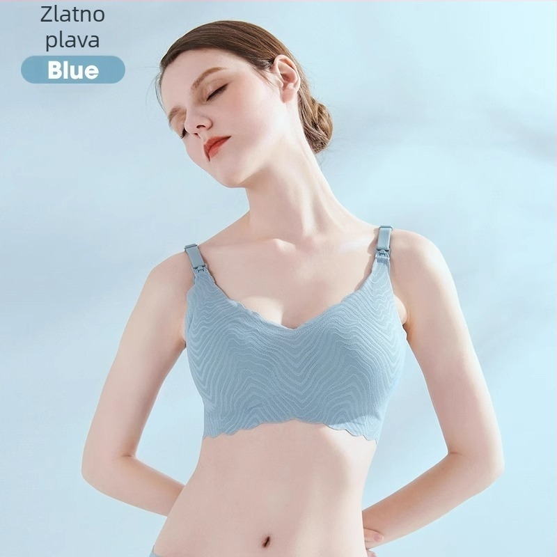 Dojiljni grudnjak za trudnoću i postpartum s čipkom; tanke oblikovane košarice; fiksni dvostruki naramenici; najlon materijal; stražnja četiri reda kukica