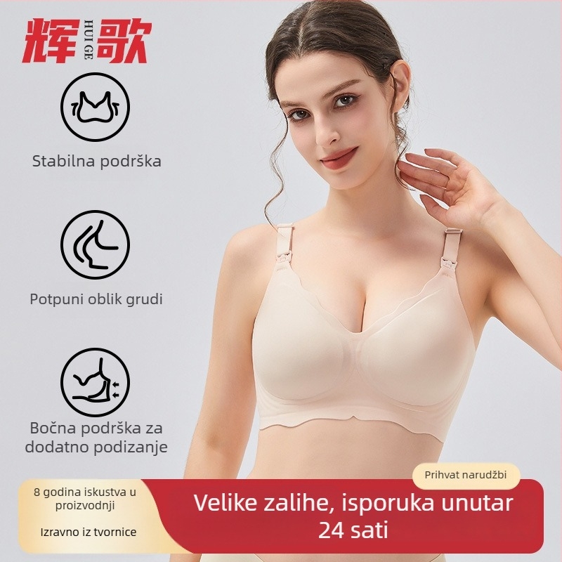 Sutien za dojenje za trudnice — ljeto, tanak, bez šavova, prozračan; odvojive dvostruke naramenice; tanke oblikovane košarice; leđa četiri reda kopči