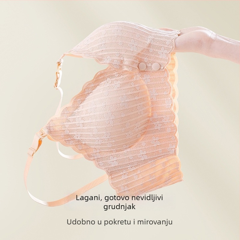 Dojilni grudnjak za trudnoću i postporođajno razdoblje, bežični, stražnje dvostruko kopčanje, tanke modelirane košarice, podstava od najlona