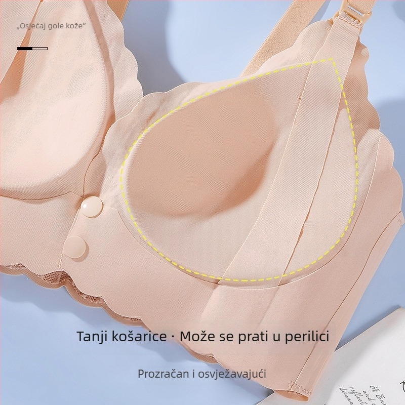 Dojilni grudnjak za trudnoću i postporođajno razdoblje, bežični, stražnje dvostruko kopčanje, tanke modelirane košarice, podstava od najlona