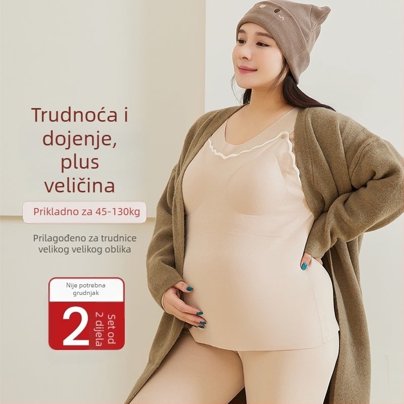 Trudnički top za dojenje, okrugli izrez, dugi rukavi, Derong tkanina, poliester 80–90%