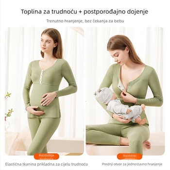 Set pidžama za trudnice za jesen-zimu s otvorima za dojenje, topao flis materijal
