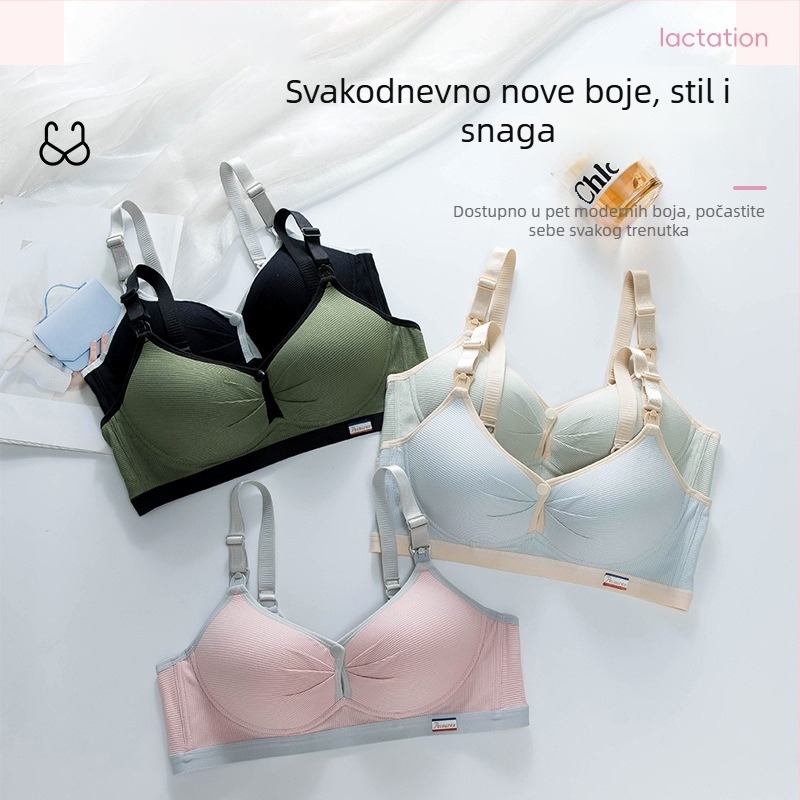 Sutien za dojenje tijekom trudnoće, bez čeličnih žica, tanke oblikovane košarice, prugasti dizajn, stražnje zatvaranje s četiri reda kukica
