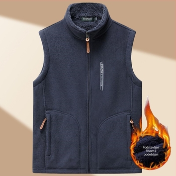 Muška fleece jakna za jesen-zimu s kapuljom, opuštenog kroja, zatvarač sprijeda, stojeći ovratnik, prešiven dizajn