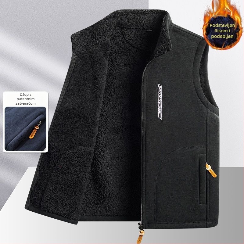 Muška fleece jakna za jesen-zimu s kapuljom, opuštenog kroja, zatvarač sprijeda, stojeći ovratnik, prešiven dizajn