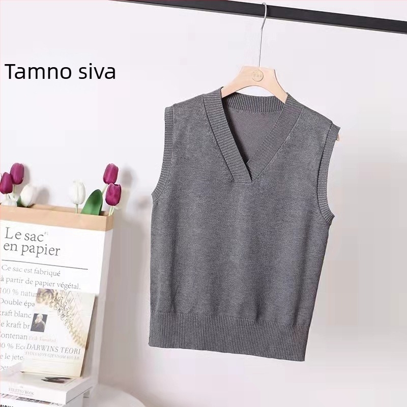 Damska ležerna V-izrez pletena vesta, bez rukava, za jesen/zimu, viskoza-poliester tkanina, dužina 50–65 cm