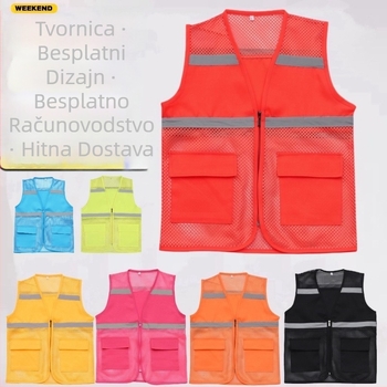 Reflektirajuća vesta s logom za volontere i dostavljače – uzorak s izrezima, zatvarač, slobodan kroj, pogodno za sve sezone, reflektirajuće trake