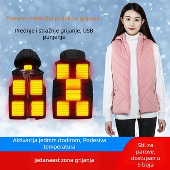 Inteligentna USB grijana vesta, velika veličina, 11 zona grijanja, za muškarce i žene