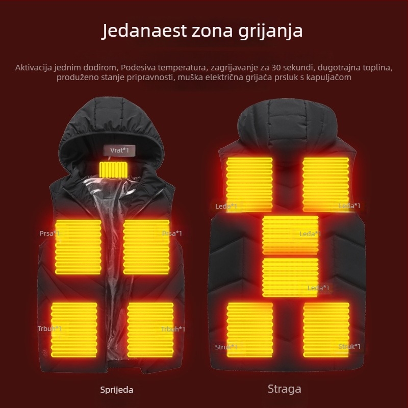 Inteligentna USB grijana vesta, velika veličina, 11 zona grijanja, za muškarce i žene