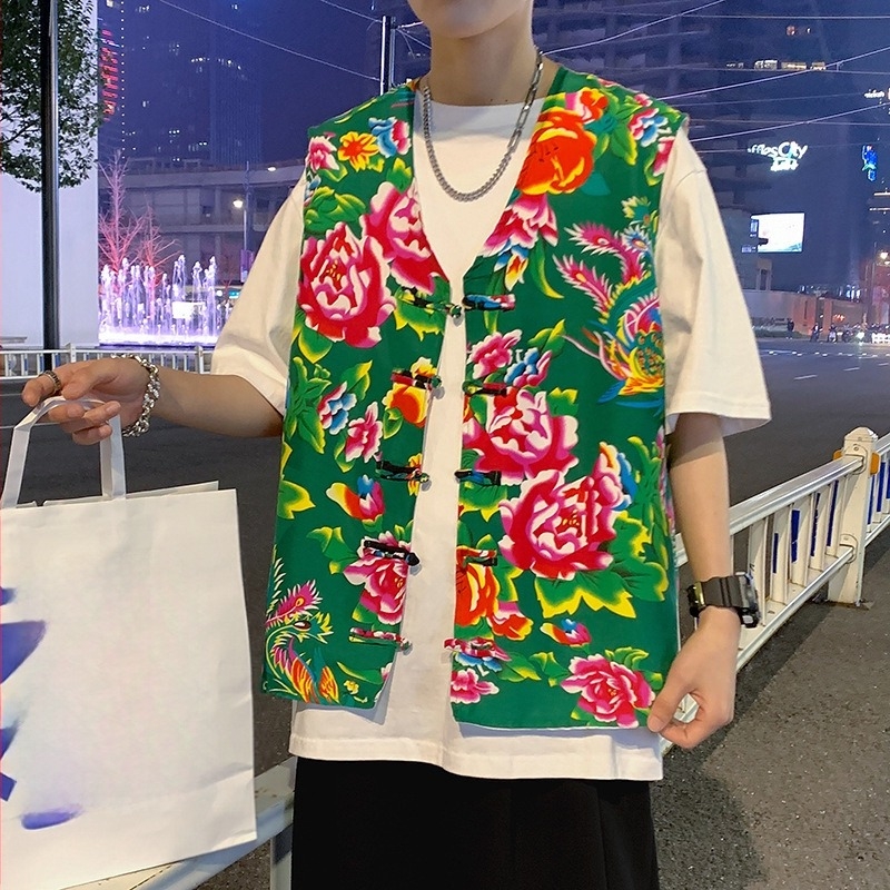 Pamukasta vest s stojećim ovratnikom, jednostruko kopčanje, slobodan kroj, unisex ljetna vest s bočnim džepovima, jednofarban uzorak, sportsko-kardigan stil, Hanfu nadahnuća kineska vest