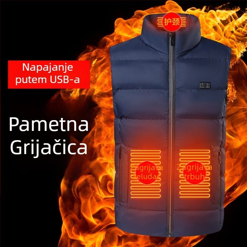 Unisex inteligentni grijani prsluk s devet panela grijanja, pamukovo punjenje, USB s dvostrukom upravljanjem