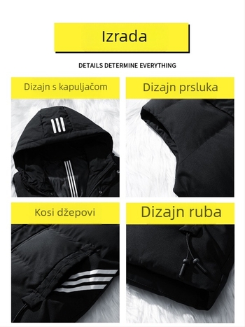 Muška zimska pamučna vesta s kapuljom, debela i topla, casual stil, velika veličina, za vanjsku odjeću, model R8915