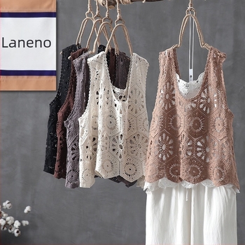 Ženski pamukasti kapes vest s kapok punjenjem, romb uzorak, zaobljeni izrez, bez rukava, pulover stil, proljeće 2025