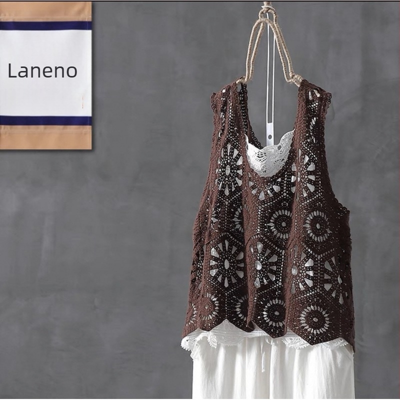 Ženski pamukasti kapes vest s kapok punjenjem, romb uzorak, zaobljeni izrez, bez rukava, pulover stil, proljeće 2025